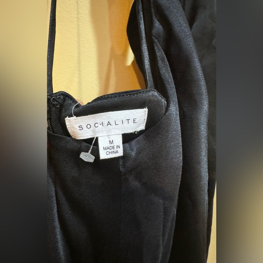 Black satin halter dress size medium socialite brand short dress